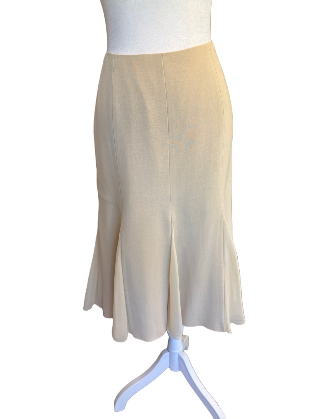 Lafayette 148 Size 8 linen cream Midi Panel Skirt with Flounced chiffon inserts